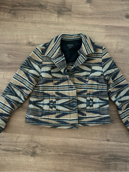Pendleton Jackets & Blazers - Pendleton Navy, Tan & Cream Aztec-Patterned Blazer